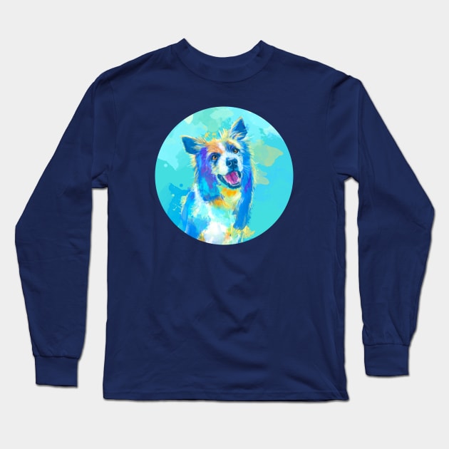 Border Collie Dog Portrait Long Sleeve T-Shirt by Flo Art Studio